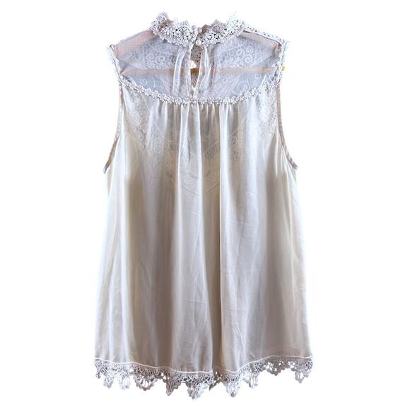 Boho Chic Crochet Lace Sheer Cottage Sleeveless Festival Coastal Cream Top MED - Picture 4 of 10